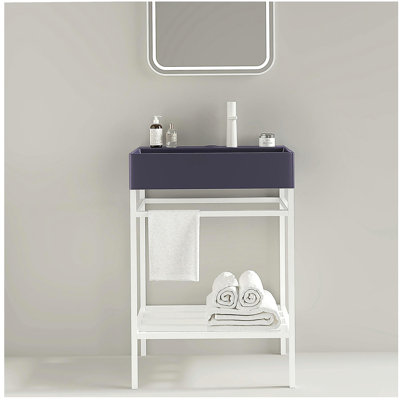 24" Bathroom Vanity with Ceramic Basin, Freestanding Bathroom Console Sink Set,Rectangular Ceramic Basin without Faucet