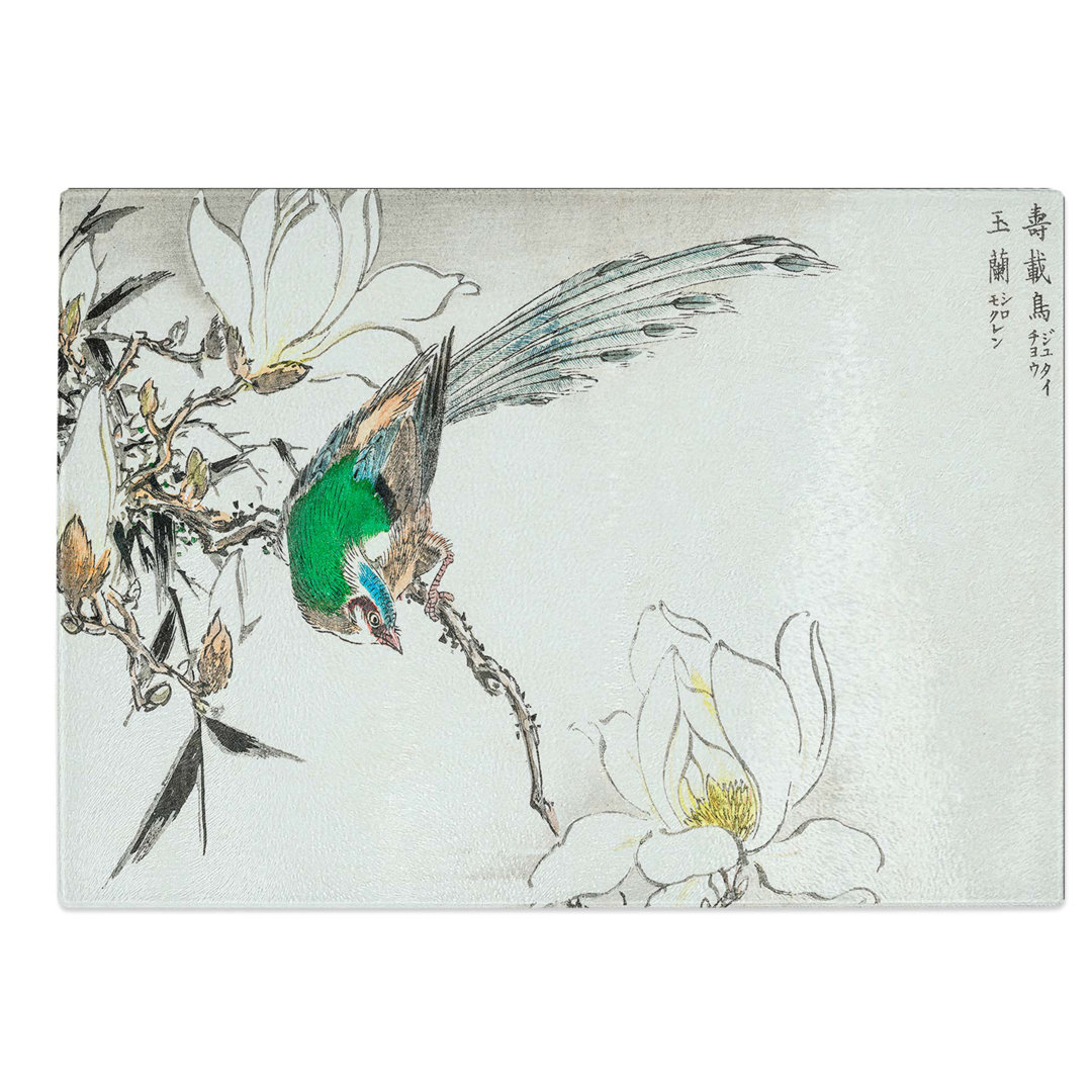Tempered Glass Pipit Bird and Magnolias by Numata Kashu Chopping Board