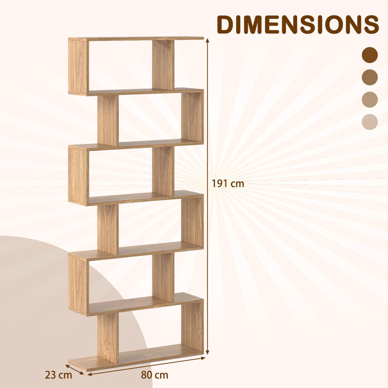 Bookcase Free Standing S-Shaped Style Bookshelf Multifunctional Decorative Shelving W/ Anti-Tipping Device, Yellow