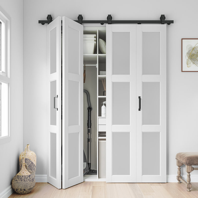 SMARTSTANDARD 3-Lite 84&rdquo; Frosted Glass Bi-fold Barn Doors Double 