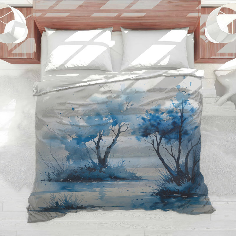 Édredon bleu aquarelle, Grand lit