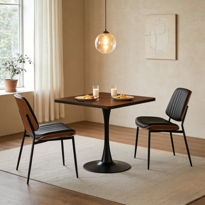 Square Dining Table, 23.6" Tulip Table With Thickened Edge Decor Tabletop & Metal Pedestal, Mid Century Modern Bistro Table For Kitchen, Small Places, Living Room, Cafe