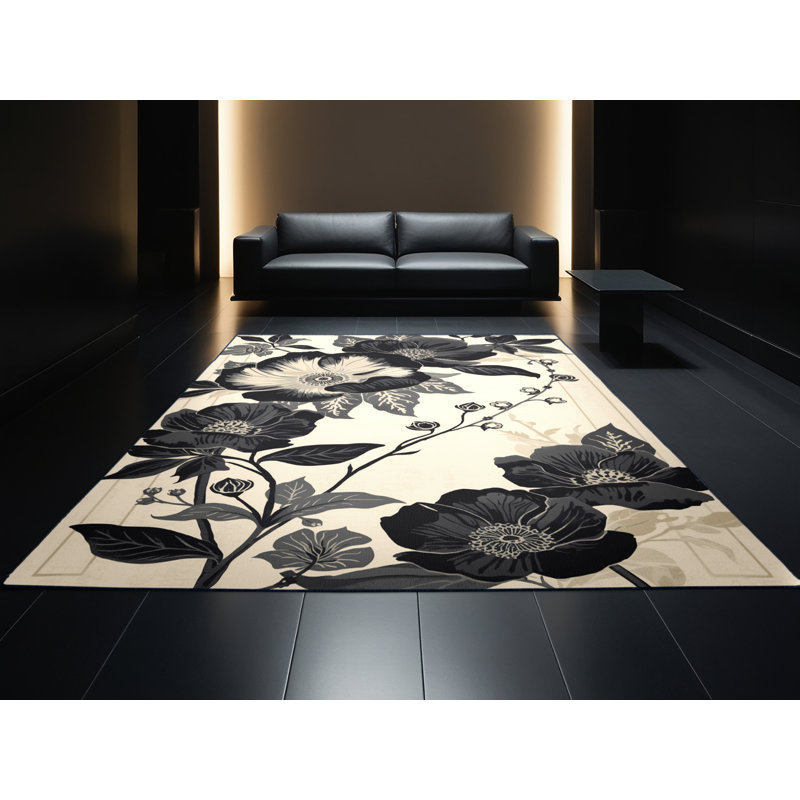 Machine Washable Pauleta Classic Oriental Rug in Beige – Navy Binding, 8x10