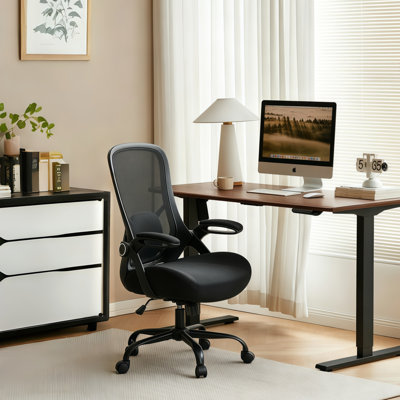 Ergonomic Home Ofiice Mesh Chair, Task Chair with Flip-Up Arms and Memory Foam Seat Cushion, Black