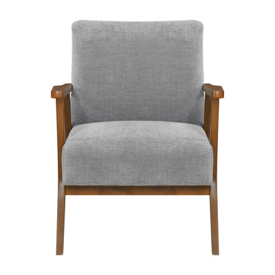 Contemporary Durable Stylish Accent Armchair 1Pc Soft Gray Chenille Fabric Upholstery Living Room Furniture Solid Rubberwood Frame Chestnut Finish
