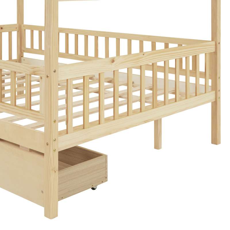 Lit en bois avec 2 tiroirs