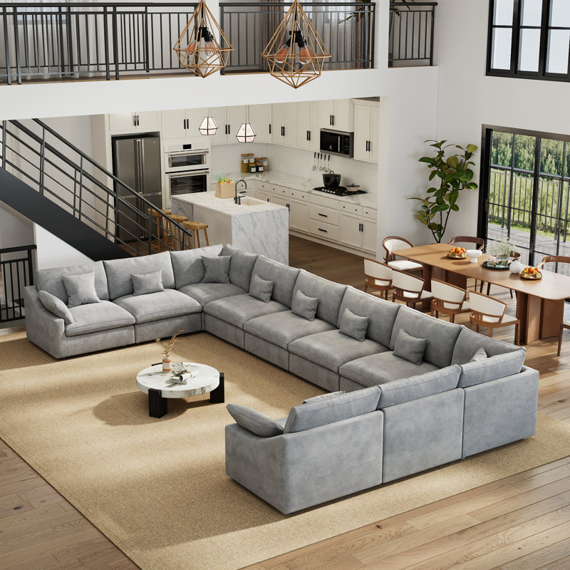 Canapé modulaire symétrique en U rembourré, Light Gray