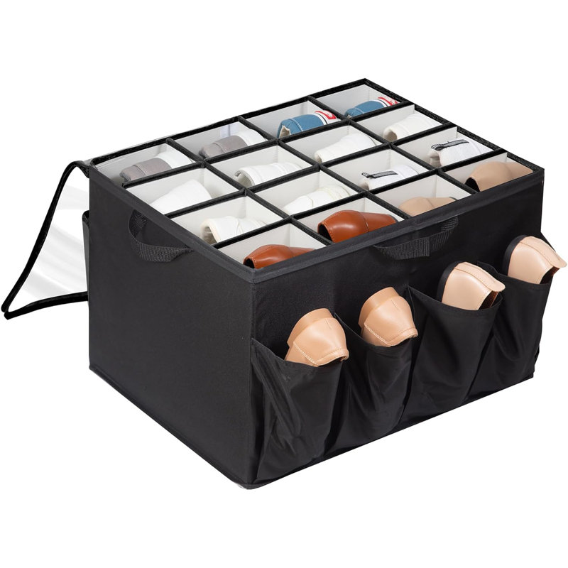 1 Pack Shoe Organizer With Clear Cover & Adjustable Dividers