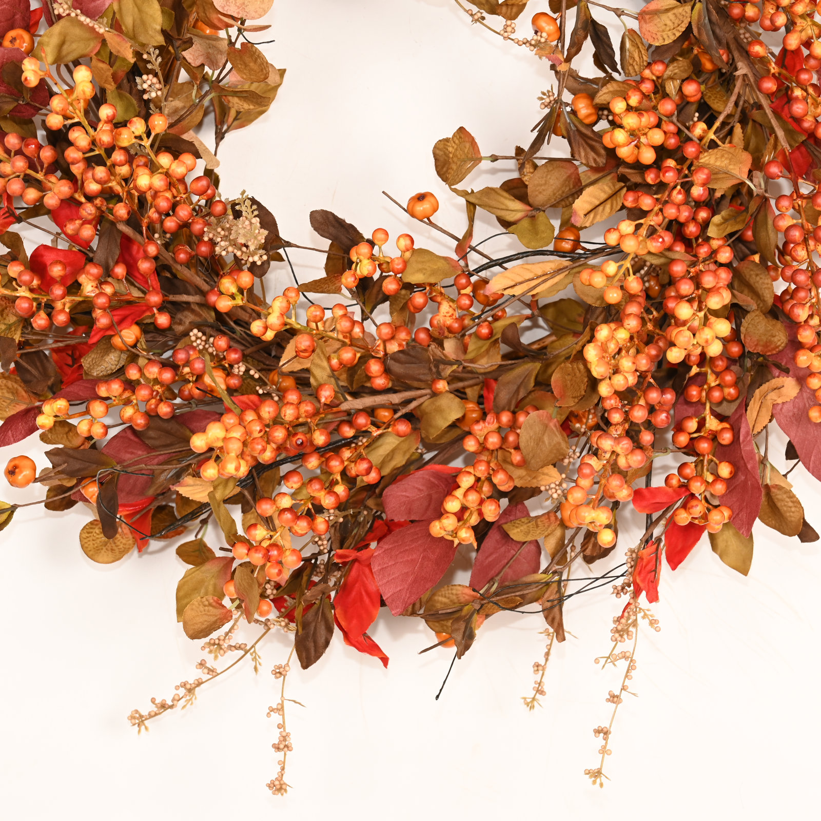 26" Handcrafted Foliage, Berry Thanksgiving Wreath, Orange, 26" W x 26" H x 5" D
