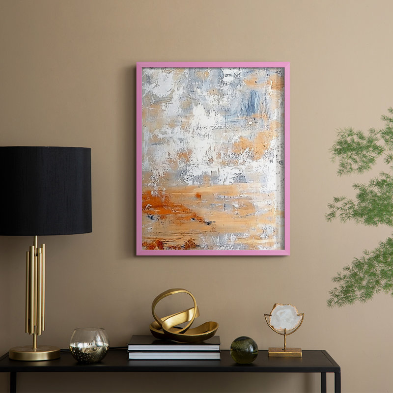 Impression abstraite encadrée CCXCVI - prête à être accrochée - fabriquée aux États-Unis, H 20 po x l 16 po, Rose