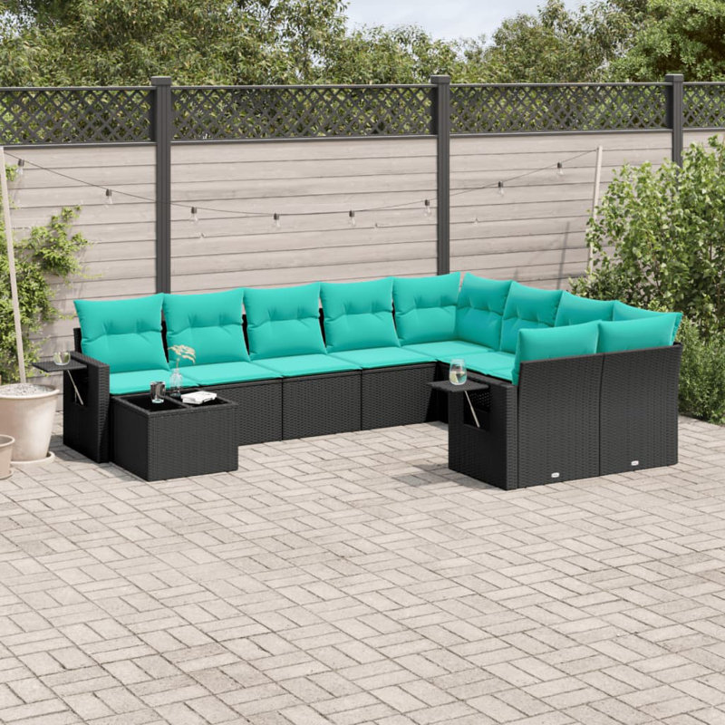  Ensemble de canapé de patio 10 pièces avec coussins en rotin de polyester noir