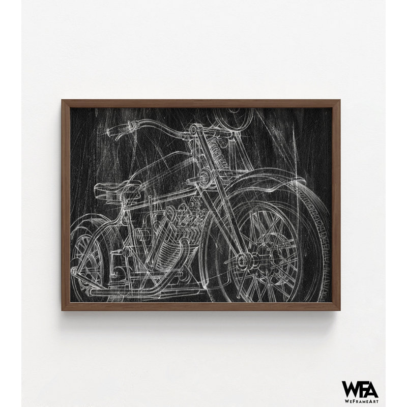 Motocyclette, croquis mécanique «I» par Ethan Harper, impression d'art sur moto, H 42 po x l 56 po, Brun