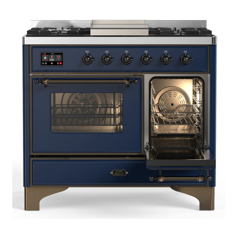 Majestic III Series 40 Inch Dual Fuel Range with 6 Sealed Burners, Griddle, in Mightnight Blue (Liquid Propane, Burnished Trim)