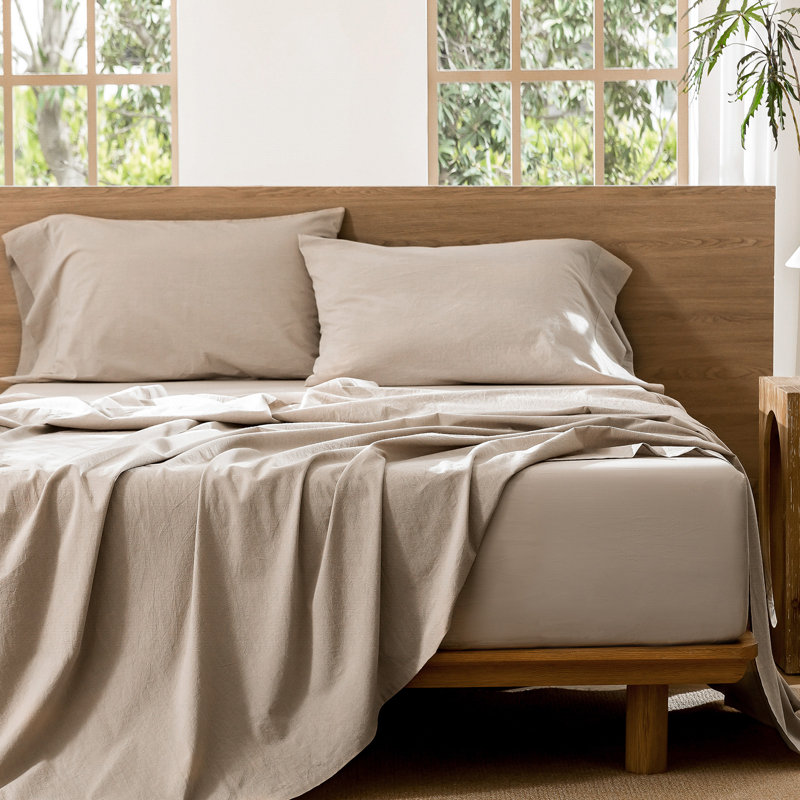 Ensemble de draps MooMee, Ensemble de draps pour lit double avec 2 taies d'o, Taupe