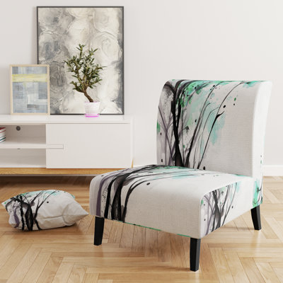 Abstract Orange Flowers - Velvet Upholstered Traditional Accent Slipper Chair