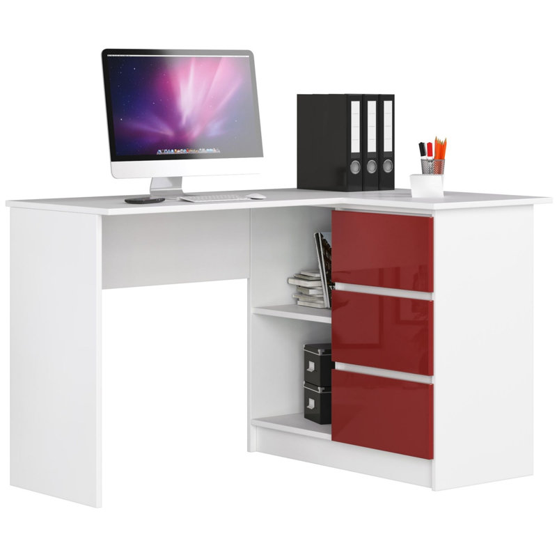 Theroux L-Shape Desk, Red, Right