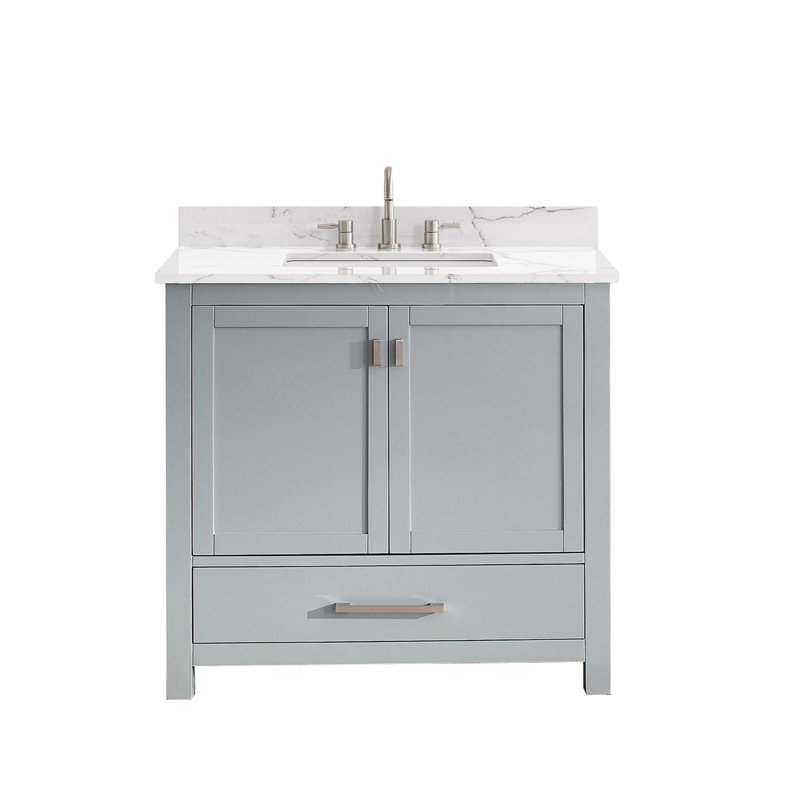 Modero 36" Single Bathroom Vanity with Top, Carrera White Marble, White, Brushed Nickel
