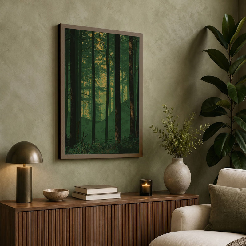 Into the Forest Light Scandinavian - Wrapped Canvas, 36x24 - 91.4 x 61.0 cm, Taupe Border