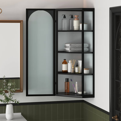 Armoire de coin murale à porte en verre avec rangement à quatre niveaux pour la chambre à coucher, le salon, la salle de bain et la cuisine