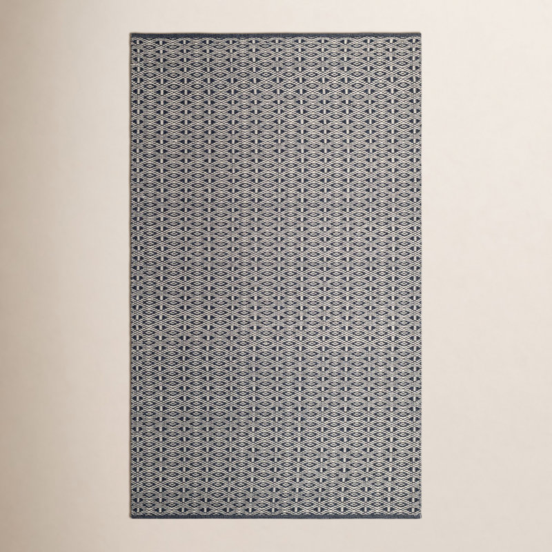 Tapis bleu en coton tissé à la main Bare, Rectangle 6 pi x 9 pi