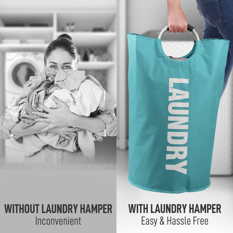 Grand panier à linge robuste pliable Zulay Home, Bleu sarcelle