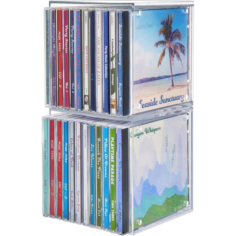 Ensemble de rangement pour CD en plastique transparent sans BPA fabriqué aux États-Unis - rangement empilable pour 24 CD