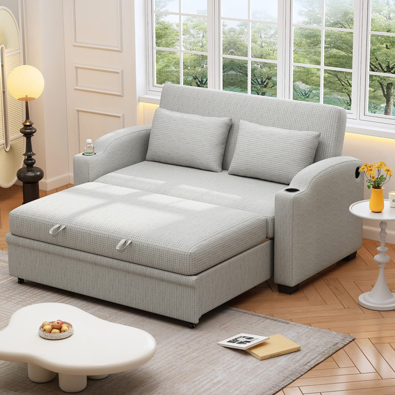 Canapé-lit escamotable, canapé-lit moderne convertible avec dossier ajustable, canapé confortable, Blanc + gris