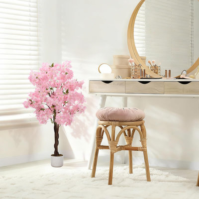 4FT Artificial Cherry Blossom Tree in Planter - Realistic Pink Faux Blossoms & Wood Trunk for Home Office Decor