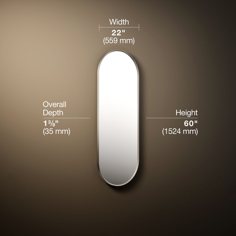 Essential Decorative Bathroom / Vanity Mirror, Brushed Nickel, 60" x 22"