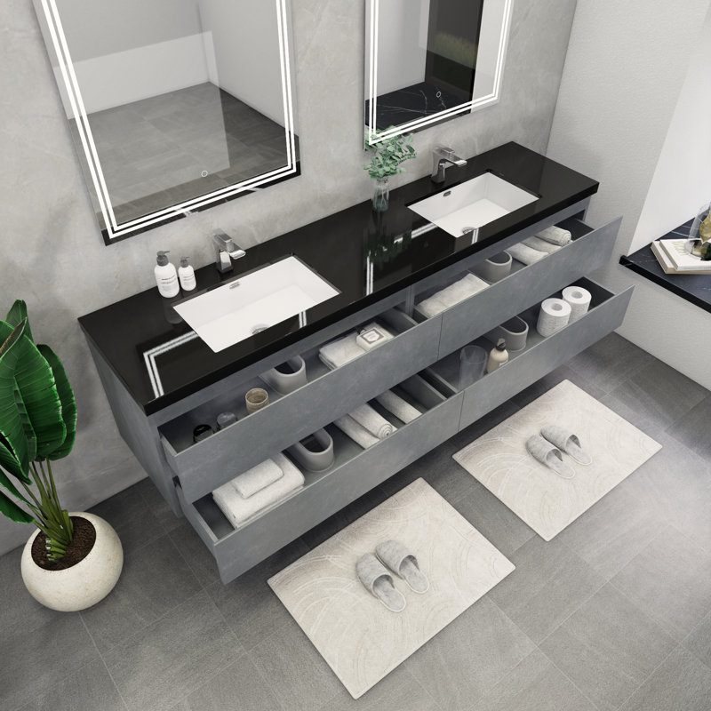 Kirker 83.5'' Double Bathroom Vanity with Acrylic Top, Cement Gray