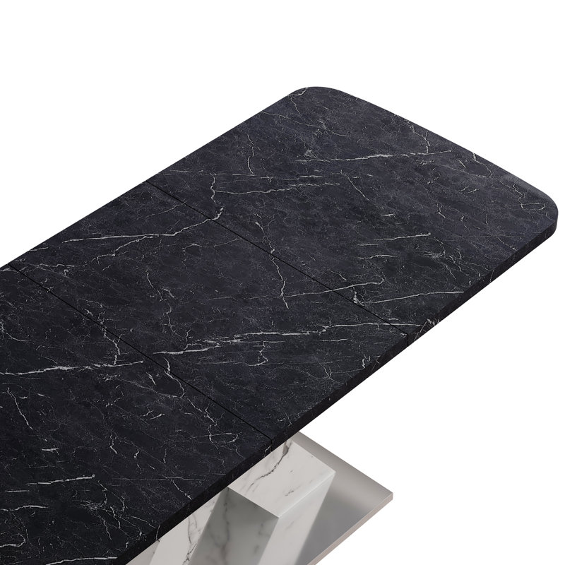Stretchable Dining Table,X-Shape Table Leg with Metal Base (, Black, White/Black