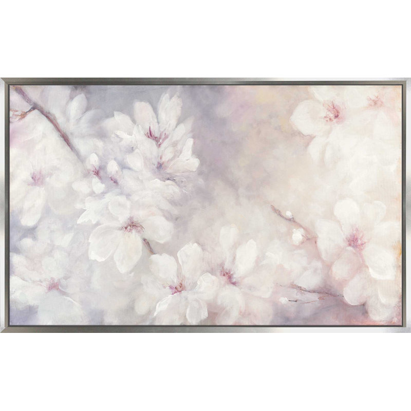 Fleurs de cerisier - reproduction sur toile, H 21,5 po x l 33,5 po x P 2 po, Cadre flottant argent