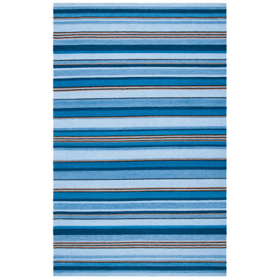 Georgeanna Hand Loomed Wool/Cotton Striped Rug in Blue
