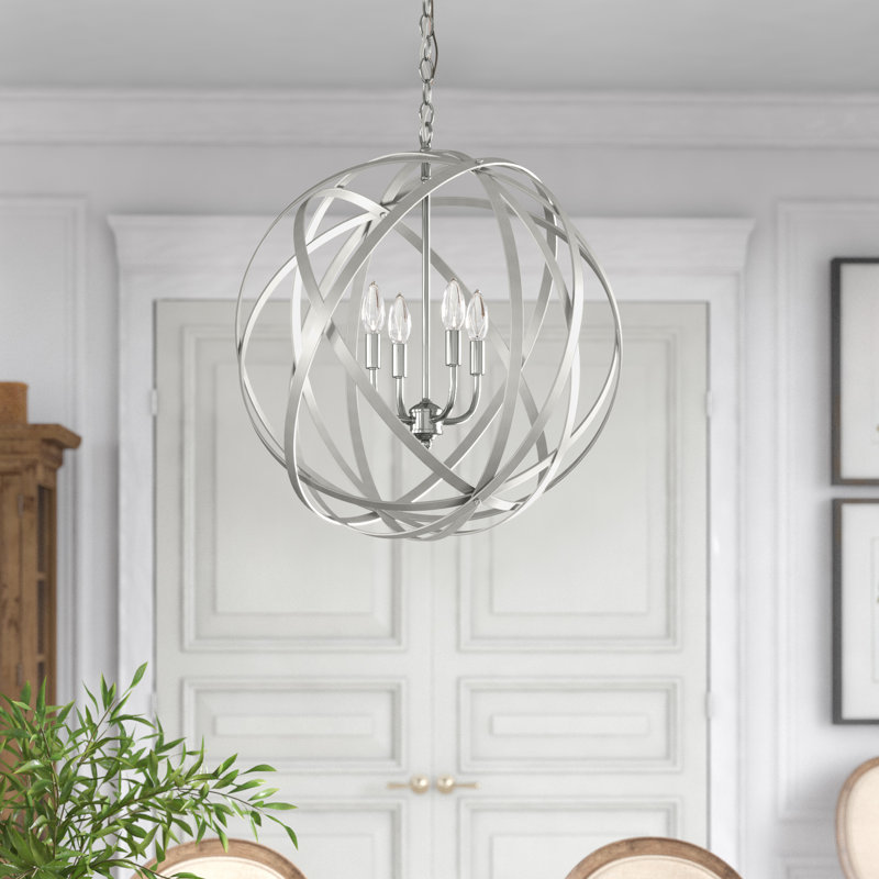 Lustre en forme de globe à quatre lumières de style bougie Harwich, Nickel brossé