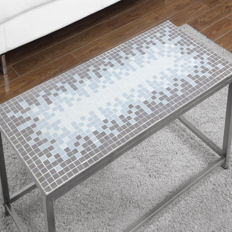 Transitional Rectangular Accent Cocktail Coffee Table 42" L Blue Tile Grey Metal