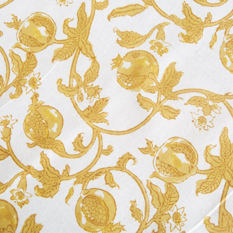 Granada Handmade Floral Tablecloth, Mustard/White, 70" Round