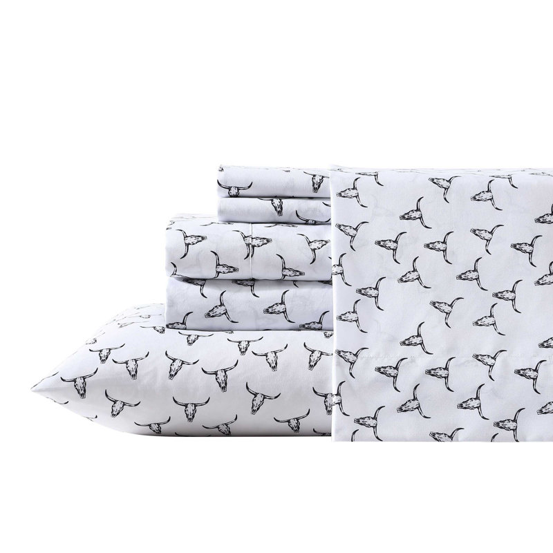 Wrangler Printed Cozy Novelty Sheet Sets, Steer Skulls Gray, Twin XL Sheet Set with 1 Pillowcase