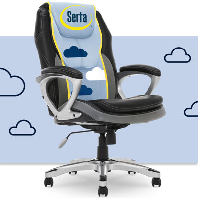 Serta Amplify Executive Office Chair with Padded Arms and Lumbar Support, Faux Leather and Mesh
