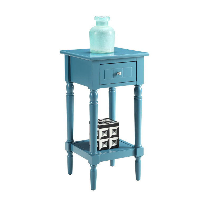 Mayall End Table With Drawer and Solid Wood Legs, Blue