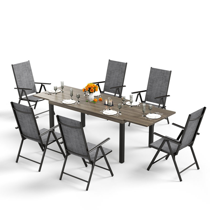 Romio Patio Dining Set with Rectangular Table, Gray, 6