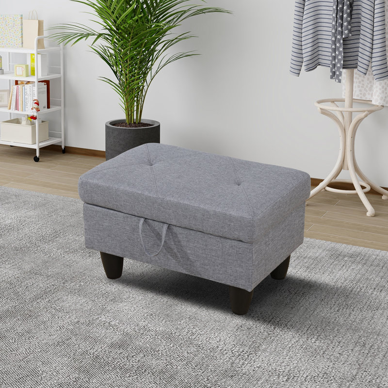 Rehmaan Upholstered Storage Bench, Gray 100% Cotton