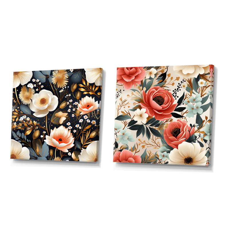 Baconton - ensemble de 2 impressions sur toile florales, Toile tendue, H 16 po x l 33 po x P 1 po