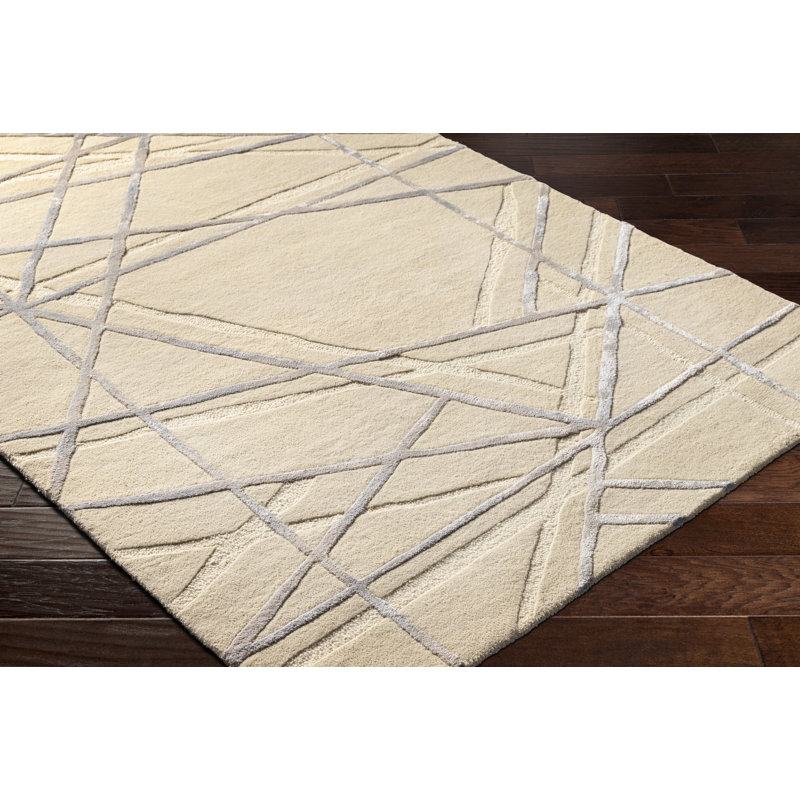 Rectangle Bahir Abstract Hand Tufted Wool/Viscose Area Rug in Gray/Taupe, Rectangle 2' x 3'