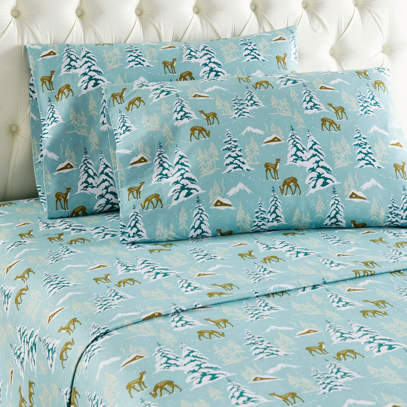 Micro Flannel® Printed Deep-Pocket Sheet Set, King Sheet Set with 2 Pillowcases, Winter Wonderland