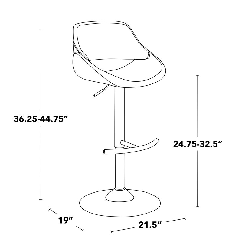 Najrin Adjustable Upholstered Bar Stool with Rounded T Footrest (Set of 2), Charcoal Fabric/Black Frame