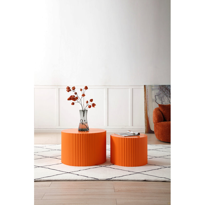 Ensemble de 2 tables gigognes en panneau de fibres à densité moyenne fabriquées à la main, Bleu pâle