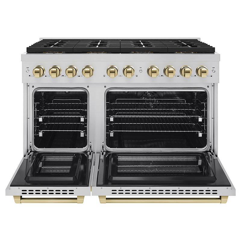 ZLINE Autograph 48 in. Paramount Dual Fuel Range w/ DuoPro Cooktop & Black Doors w/ Gold Accents, Dual Fuel, Gold