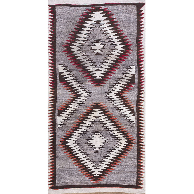 Gray Antique Tribal Geometric Design Navajo Flat Woven Native American Rug