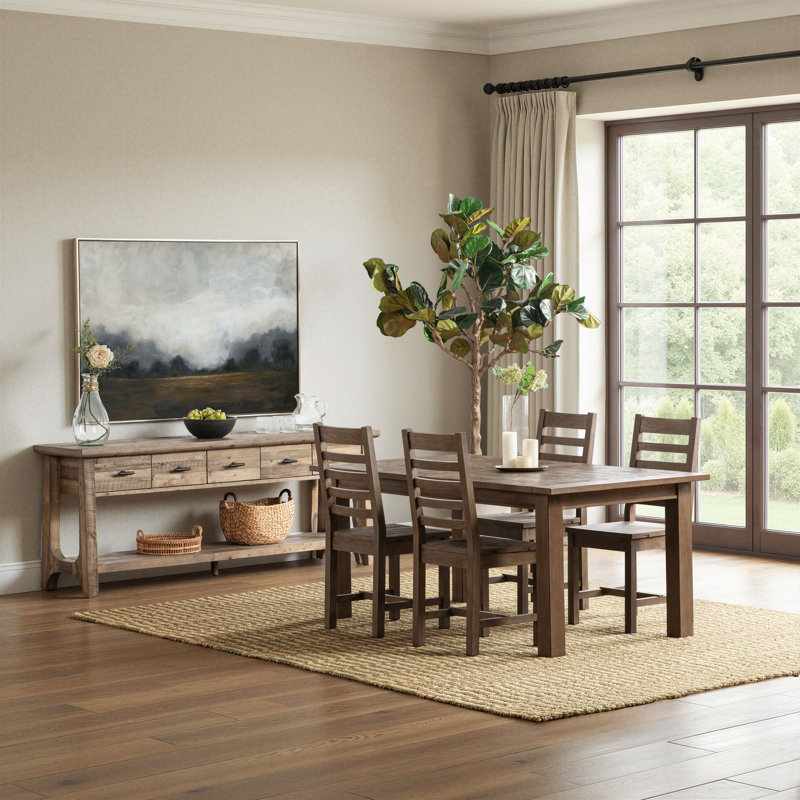 Driftwood 5-piece Reclaimed Pine Distressed Extendable  Dining Table Set, 5 Pieces: Table, 4 Chairs