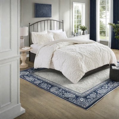 Cotton Bedding Sets, Tufted Chenille Damask Design, Full/queen Duvet Cover Set